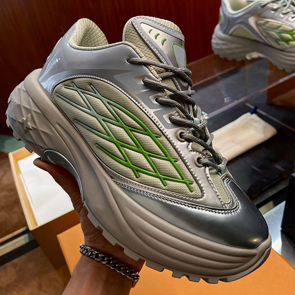 Designer Uomo scoperta finitura metallica aerodinamica Sneakers ispirate alla moda Scarpe da uomo con suola in gomma antiscivolo resistente all'usura