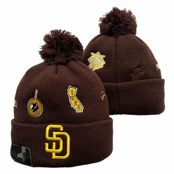 Gorros Padres San Diego Gorro Lã Quente Esporte Chapéu de Malha Beisebol Equipe Norte-Americana Listrado Sideline EUA College Cuffed Pom Chapéus Homens Mulheres