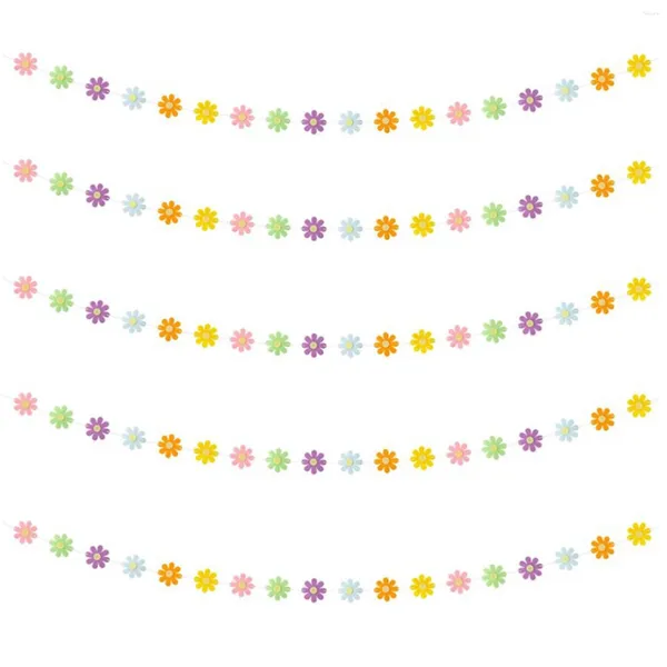 Party-Dekoration, 5 Stück, Mini-Banner mit Retro-Blumenausschnitten für Zuhause, Hippie-Klassenzimmer, mehrfarbig, Vliesstoff, zartes künstliches Gänseblümchen-Motiv