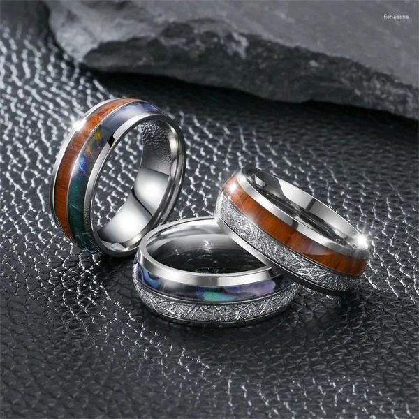 Anéis de casamento 8mm clássicos masculinos, concha de aço inoxidável, vintage, aniversário, anel de noivado, acessórios personalizados, joias, presentes