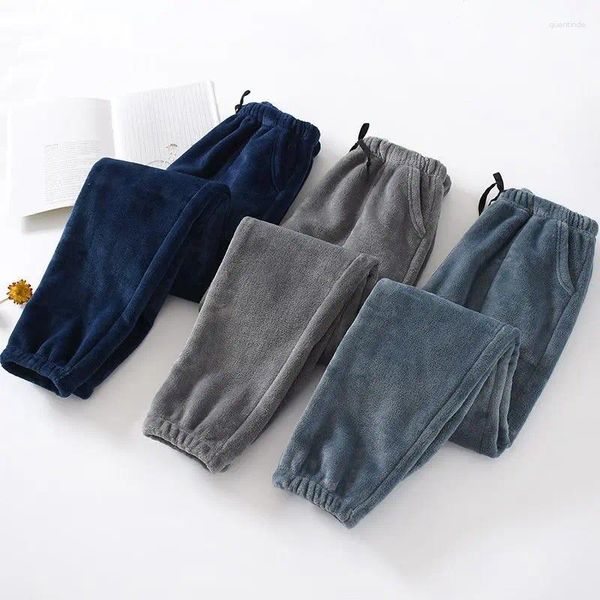 Indumenti da notte da uomo Pantaloni da notte da uomo Pantaloni caldi in velluto corallo addensato in peluche Pantaloni larghi morbidi addensati Vita elastica casual Comodo abbigliamento per la casa