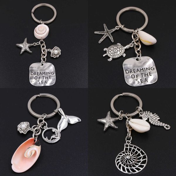 Schlüsselanhänger 1pc Dreaming Of The Sea Schlüsselanhänger Seestern Muschel mit Muschel Schlüsselanhänger Fischschwanz Charms Schildkröte Anhänger Ozean Schmuck AA230411