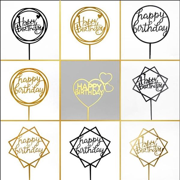 Outros suprimentos de festa festiva 10 Pçs / lote Multi Estilo Acrílico Escrita à Mão Feliz Aniversário Bolo Topper Decoração de Sobremesa para Lovely274P