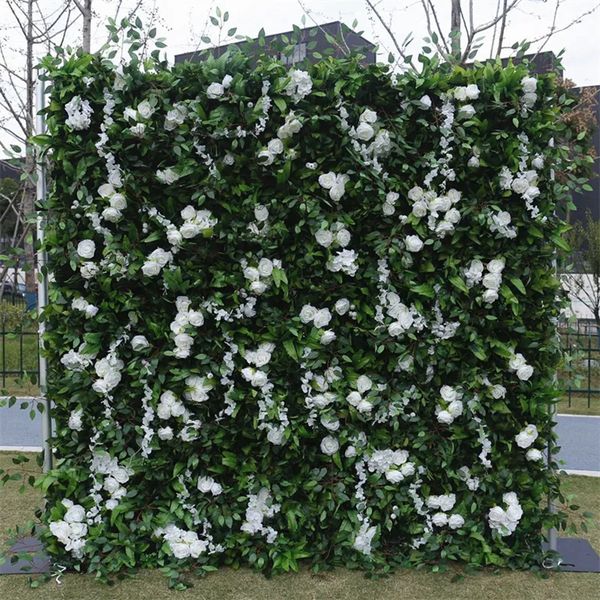 Sem suporte) Decoração de casamento de tecido de alta qualidade 5D Green White Flower Cenário Rosa Parede IMAKE799