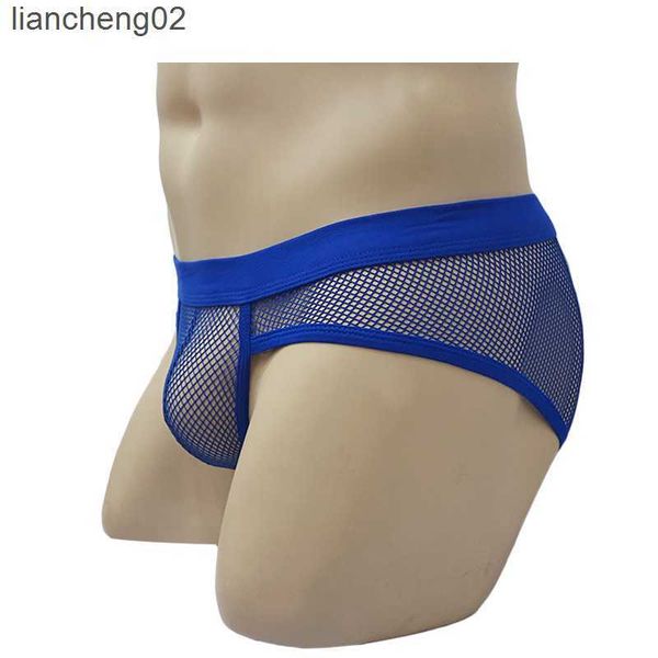 Underpants homens roupas íntimas transparentes malha biquíni biquíni cuecas protuberâncias de cueca moda lingerie sexy de baixa cintura baixa W0412