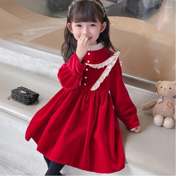 Vestidos de menina doce vestido de natal para meninas cor vermelha outono inverno festa de aniversário casamento ocasião 3-8 anos roupas infantis