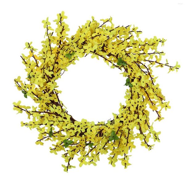 Fiori decorativi 17 pollici Indoor Outdoor Primavera Estate Porta d'ingresso Home Decor Party Forsythia Flower Wreath Falso ornamento artificiale Matrimonio