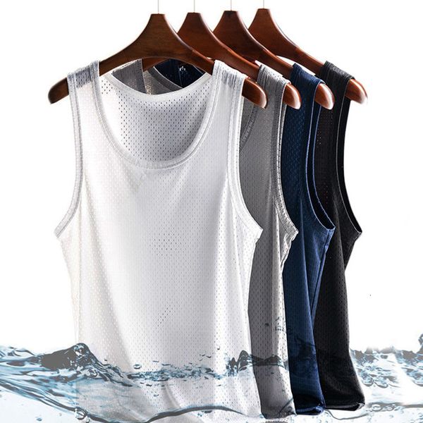 Canotte da uomo Summer Mesh Men Vest Hole Quick Drying Ice Silk T-shirt senza maniche Traspirante Sottile Casual Outer Wear Sport 230412