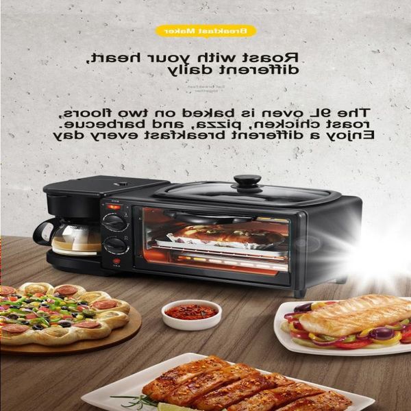 FreeShipping 3 em 1 Café da Manhã Máquina Multifuncional Mini Gotejamento Máquina de Café Pão Pizza Forno Frigideira Torradeira Máquina de Café da Manhã Edgw