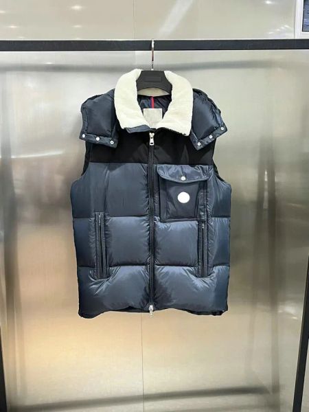 Piumino da uomo invernale Piumino con cappuccio Piumino Gilet con cappuccio Caldo addensato Cerniera blu navy Piumino d'oca bianco Contenuto di velluto 90% Moda casual