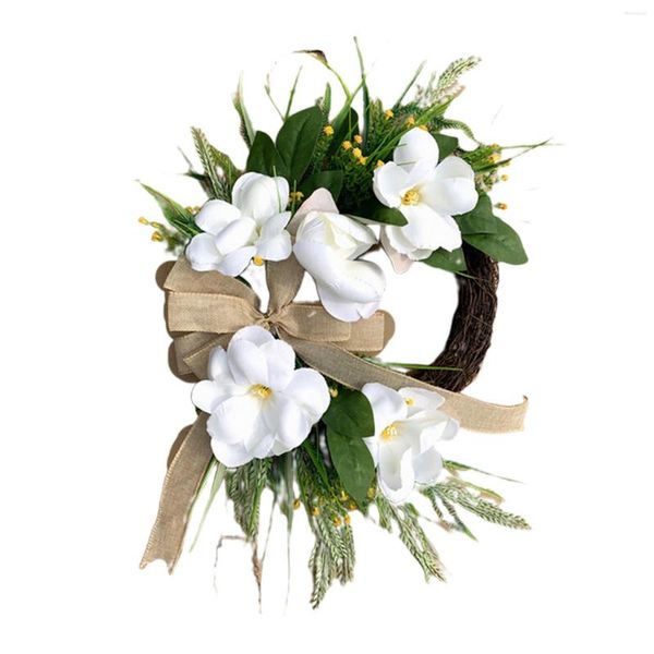 Flores decorativas de coroa de coroa da porta floral 'Magnólia branca para decoração de casamentos da frente Decorações de outono.