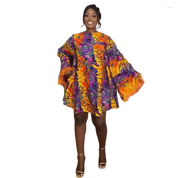 Ethnische Kleidung, elegante und hübsche Damenkleider, afrikanische Herbstmode, lange Ärmel, Quasten-Minikleid, Dashiki