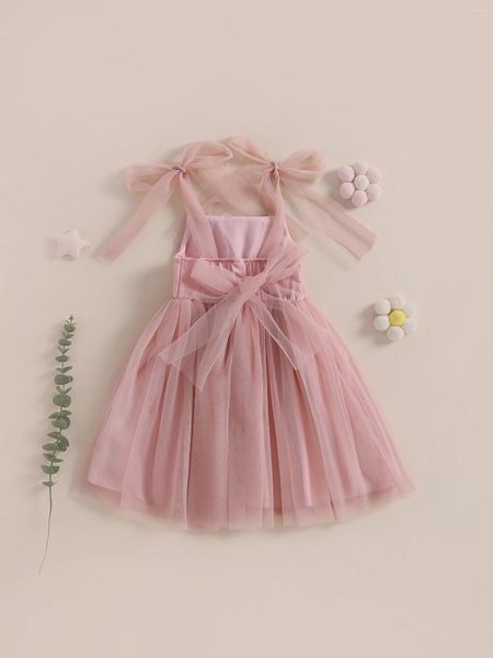 Mädchenkleider Baby-Spitzen-Tutu-Kleid mit Mesh-Overlay und ärmellosem Cami-Design – einfarbiges Sommerkleid zum Binden für Prinzessinnen