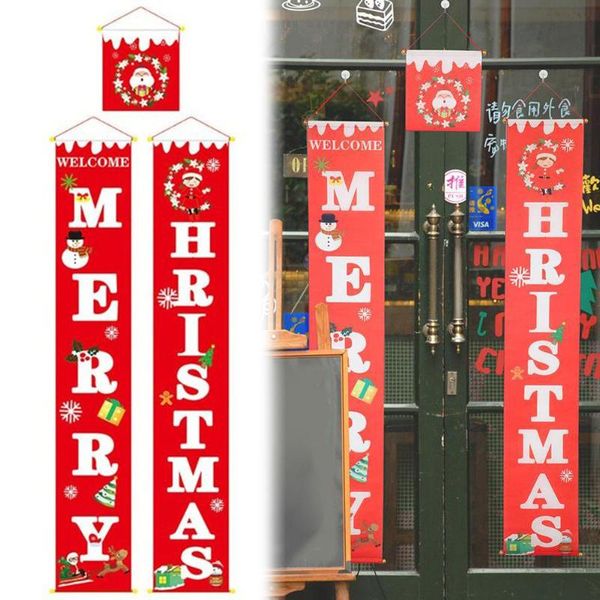 Decorações de Natal 3pcs Merry Banner Dimlas da porta Corte de cortina de boas -vindas Bandeira pendurada ornamento L5