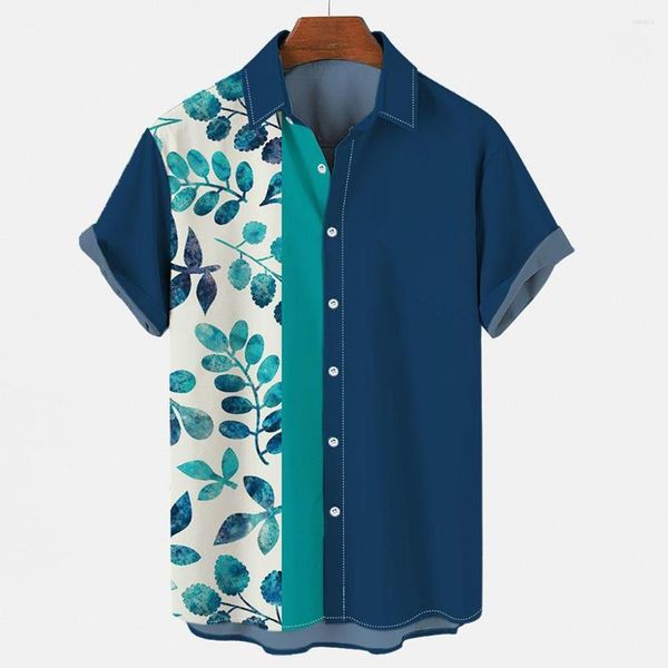 Camisas casuais masculinas 2023 Summer Men's Fresh Watercolor Flower Leaf Series 3D Polo Digital Polo Decoel Camisa de manga curta e confortável