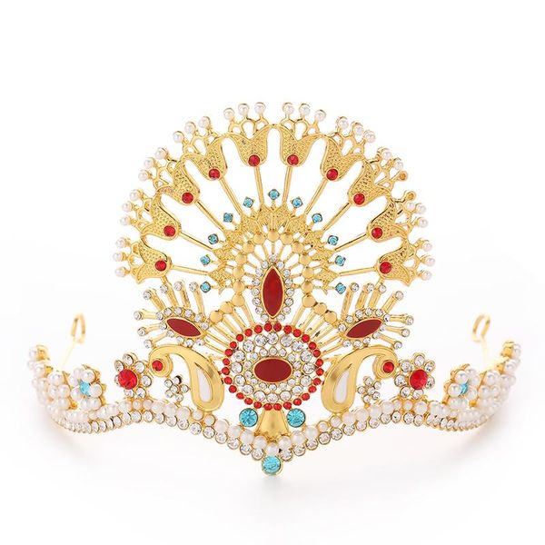Clipes de cabelo Barrettes Dubai Bride Crystal Crown Vestido de noiva de luxo Rhinestone imitação pérola tiara ornamenthair