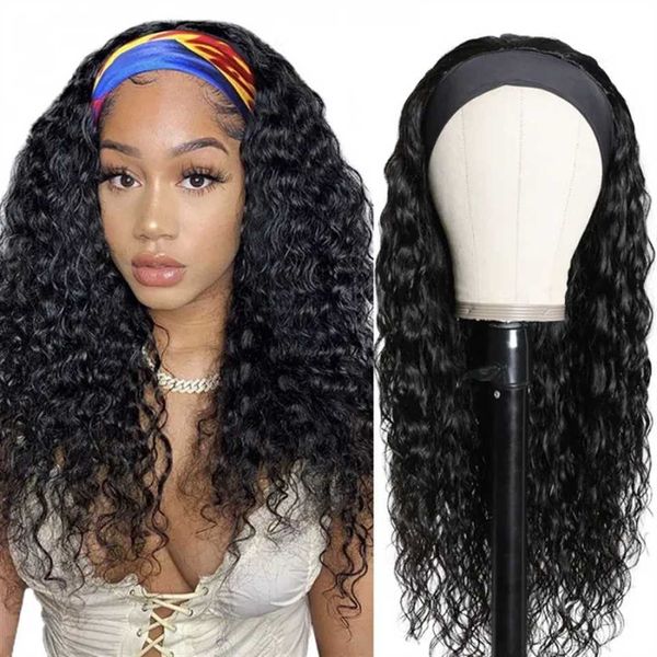 Hair Wigs Water Wave Weless Human Indian Head Band para mulheres negras 10 30 polegadas cor natural Curly 230412