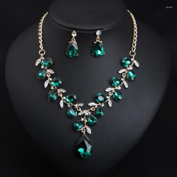Kolye Küpe Seti Sangnuo Green Crystal, Düğün Engagaent Beyan Mücevherleri için African Dubai Gelin Yapıyor