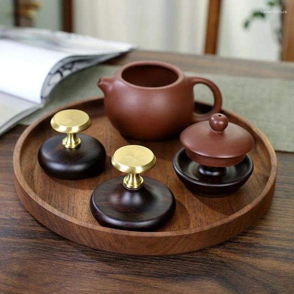 Tea Pets Deckel aus schwarzem Sandelholz mit Haustierzubehör, Teekannenschale, Halterungsset, Kombination aus reinem Kupfer und Massivholz