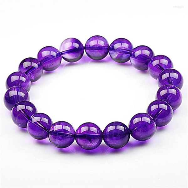 Filo da 10-15 mm Braccialetti viola naturali autentici all'ingrosso per le donne Bracciale con perline di cristallo rotonde elasticizzate con fascino femme