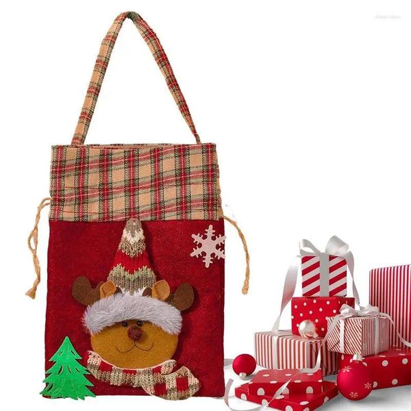 Рождественские украшения, сумки для сладостей Санта-Клауса, большая вместительная сумка-тоут для вечеринки с ручкой и шнурком, сувениры для подарков