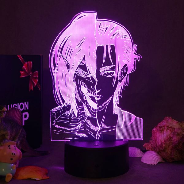 Lamp Shades Attack On Titan Lampada LED Anime Night Light Piastra in acrilico USB Manga per bambini Comodino per camera da letto per bambini Decor 230411