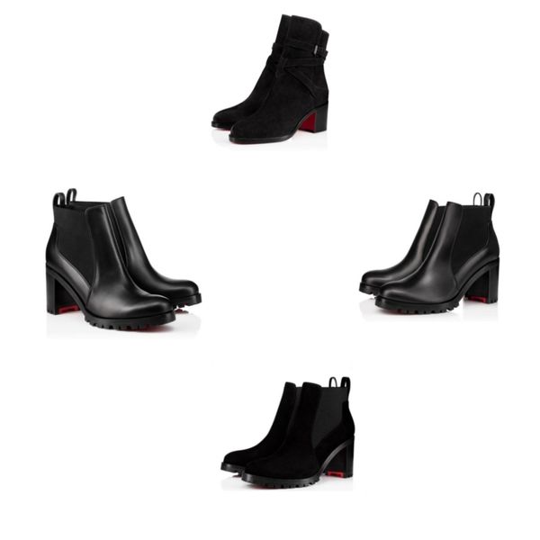 24s kış lüks capahutta kadın ayak bileği botları siyah buzağı deri kırmızı tasarımcı boot sivri uçlu ayak stiletto topuk bayan tıknaz taban motosiklet patik parti düğün kutusu