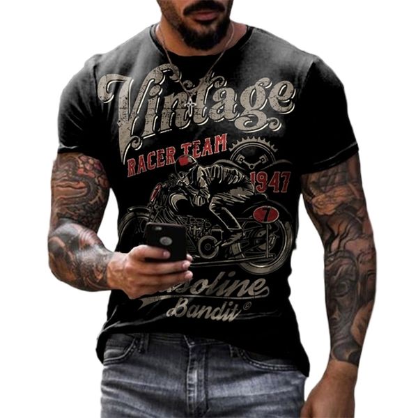 Mens tshirts Summer Summer Vintage Mens camiseta 3D Retro Motorcycle Tshirts grandes de tamanho