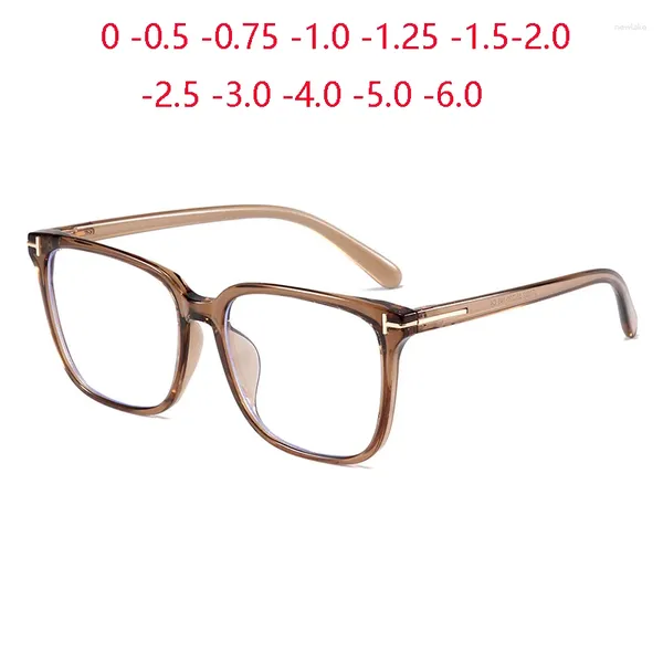 Sonnenbrille Transparent Tea Frame Square Myopia Brille mit Abschluss Frauen Männer Student Minus Diopter Rezept 0 -0,5 -0,75 bis -6