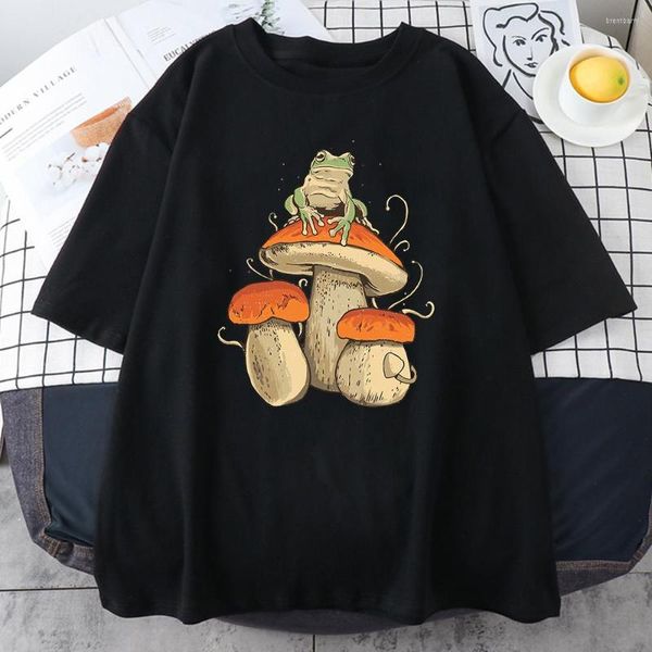 Herren T-Shirts 2023 Cottagecore Aesthetic Mushroom Dark Academia Frog Männlich Hip Hop Sweat T-Shirt Sommer Tops Baumwolle Übergroße Herrenbekleidung