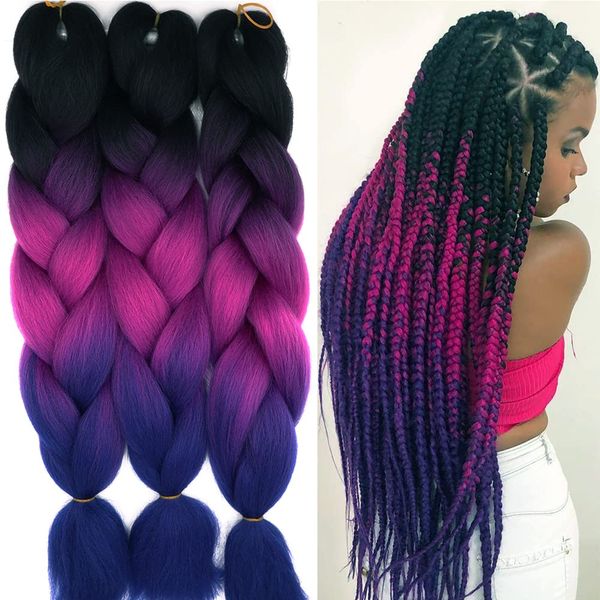 Capelli ultra intrecciati ombre kanekalon jumbo trecce treids sintetico viola intrecciato estensione per capelli intrecciati