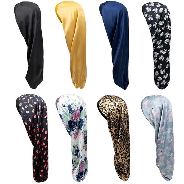 Berretti Beanie/Skull Caps Elastic Wide Band Satin Bonnet Sleep Night Cap Silk Long Tube Beauty Ladies Hair Care Protector Bonnets per le donne