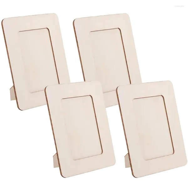 Çerçeveler 4 PCS Ahşap El Sanatları DIY Ahşap Po Çerçeve Bitmemiş Resim Boyalı Boş Çocuk