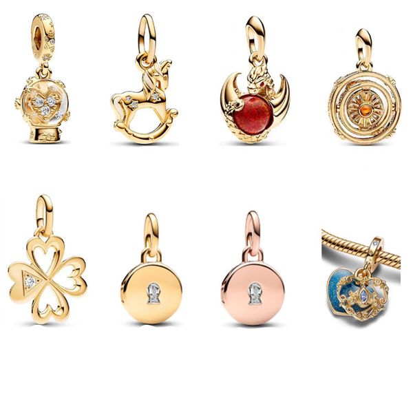 925 prata esterlina nova moda feminina charme pingente de cristal dourado novo jogo de poder pingente acessórios pequeno pingente pulseira charme contas adequadas para panela original