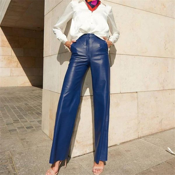 Calça feminina de couro pu feminina elegante calças retas elegantes roupas de streetwear calça casuais roupas 2023 para mulheres