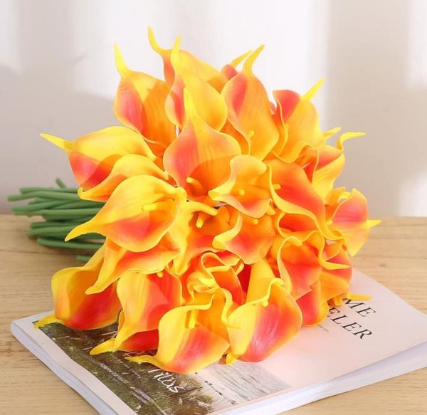 Beyaz mini PU Calla Lily Düğün Buket Partisi Süslemeleri için Yapay Çiçek Bebek Duş Centerpieces Gelin Buket Dekor