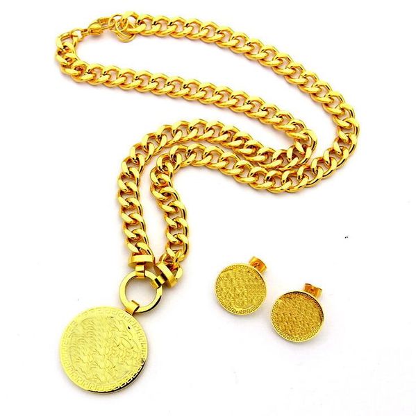 Jóias de aço de titânio Moda Basilisk Medusa cartão mulheres Pulseira Colar Brinco conjuntos de Bronze 18K banhado a ouro senhoras Designer Jóias XLD522