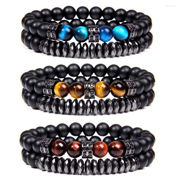 Strand tigre olho pedra para homens hematita obsidiana pulseira conjunto feminino proteção de cuidados de saúde equilíbrio pulseira hombre