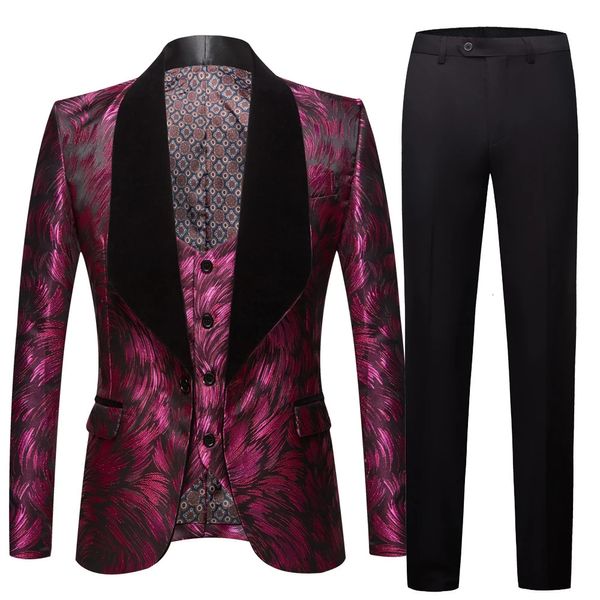 Abiti da uomo Blazer Moda uomo Grande scialle Risvolto 3 pezzi Set Rosa Rosso Blu Bianco Nero Abiti da sposo sposo Qualità Jacquard Banchetto Smoking 231110