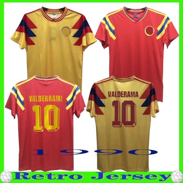 1990 Retro Valderrama camisas de futebol Escobar casa amarelo fora camisa vermelha clássico comemorar coleção vintage 90 Guerrero camisas de futebol de pé camisa