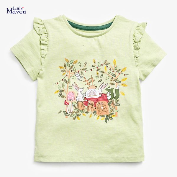 T-Shirts Little Maven 2023 Baby Mädchen hübsches grünes T-Shirt mit Tieren Baumwolle schöne Oberteile Kinder Freizeitkleidung für Kinder 27 Jahr 230412