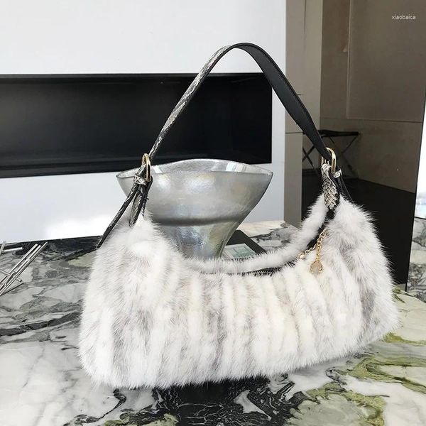 Marsupi Borsa da donna coreana Vera pelliccia di visone Borsa a tracolla sotto le ascelle in pelle Stile polso Premium Pelliccia di tendenza invernale