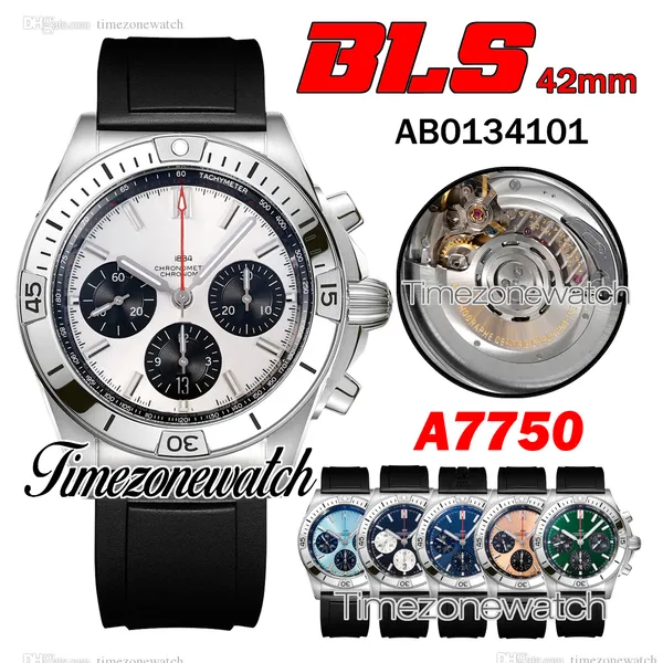 BLSF 42mm B01 Chronomat AB0134101 Automatico A7750 Orologio da uomo Cronografo Bianco Indicatori a bastoncino Quadrante Cassa in acciaio Cinturino in caucciù Orologi Timezonewatch TWBR C149i