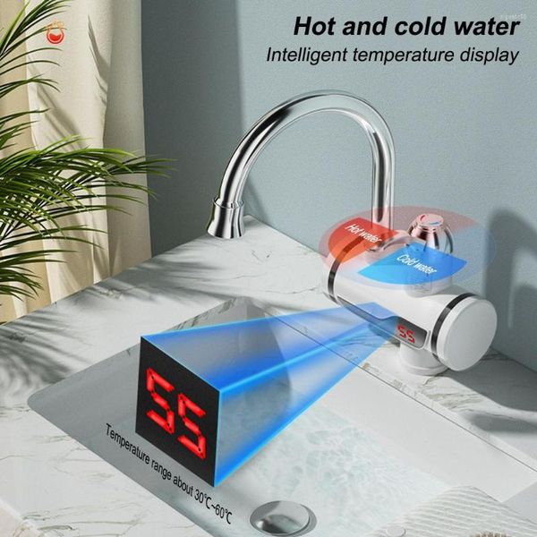 Küchenarmaturen Elektrohahn LED Wasserhahn Kaltmischer Schnellheizung Warmwasserbereiter 220 V 110 V Sprühgerät Bodeneinlass EU-Stecker