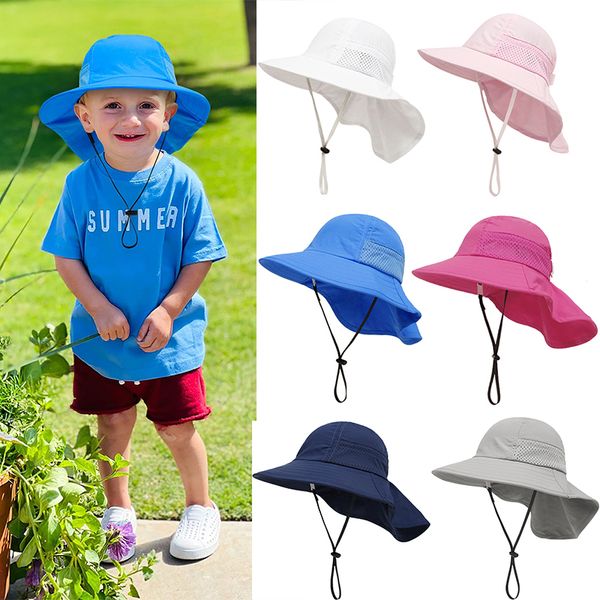 Cappello a scialle estivo Cappello da sole per bambini con tesa larga Nuovo cappello da protezione solare in rete traspirante sottile Cappelli da pescatore per ragazzi e ragazze S M