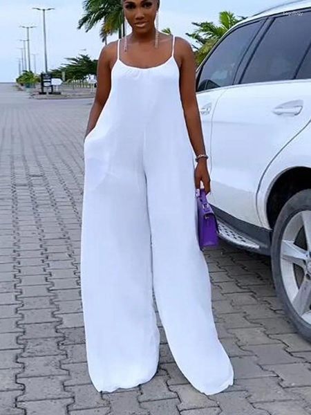 Roupas étnicas Mulheres Africanas Sexy Backless Macacões Verão Branco Largo Perna Macacão Casual Sling Romper One Piece Outfits Streetwear