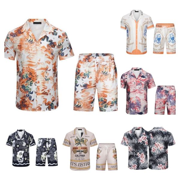 Camisa de grife masculina 23ss Camisas de botões de um só peito Camisa de boliche estampada Amirs Camisas casuais florais havaianas Shorts de praia de areia de luxo camisetas de alta qualidade