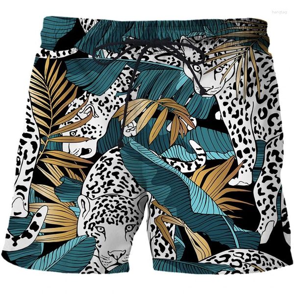 Мужские шорты с животным узором, леопардовые шорты, летние мужские быстросохнущие пляжные брюки, модные плавки с 3D-принтом, мужские плавки