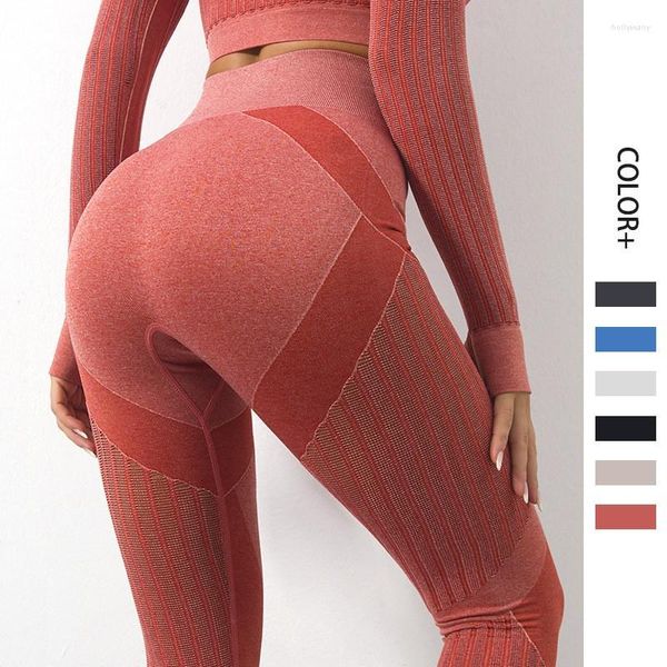 Calças ativas Sexy Hollow Seamless Yoga Push Up Knitting Stripe High Leggings Gym Women Gym for Fitness Tennis Run Feminino Feminino 2023