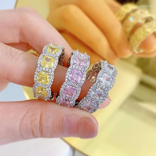 Küme halkaları renkli sonsuzluk topaz elmas yüzük gerçek 925 STERLING Silver Party Wedding Band kadınlar için gelin vaat mücevherleri